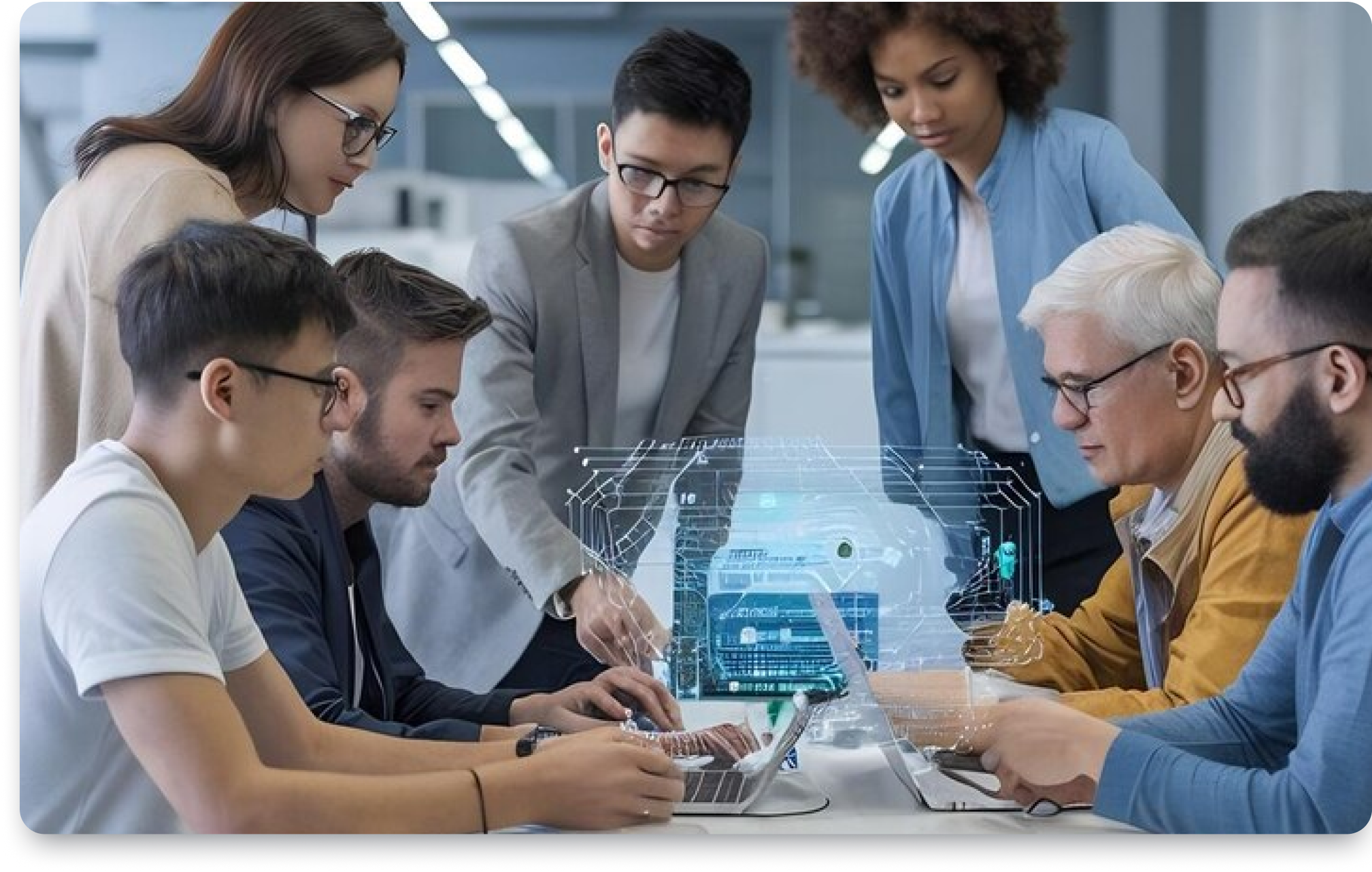 Team collaborating on AI product